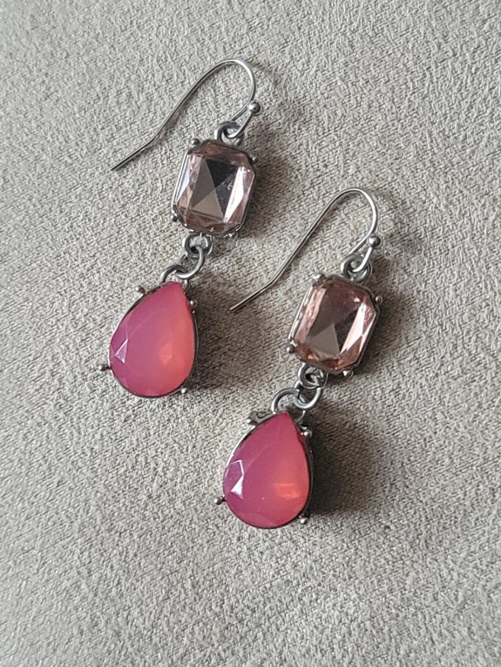TEARDROP Pink Gem Dangle Earrings